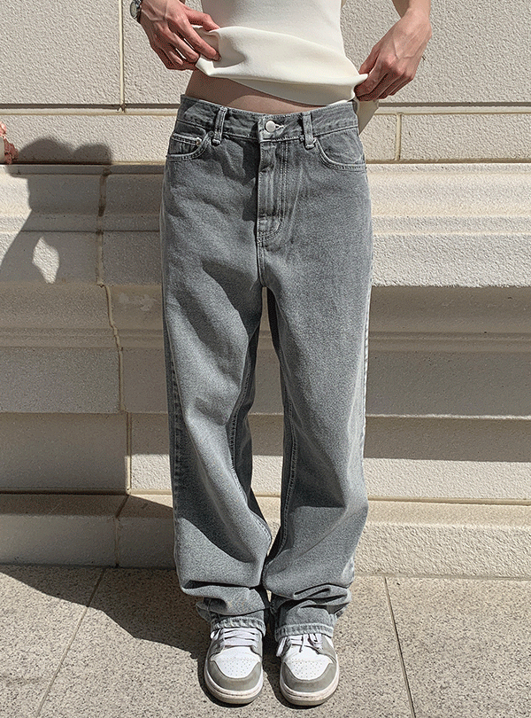 Gray washed wide jeans