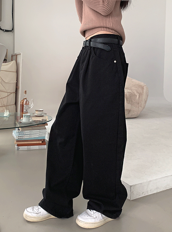 Fold cotton long wide pants (2color)
