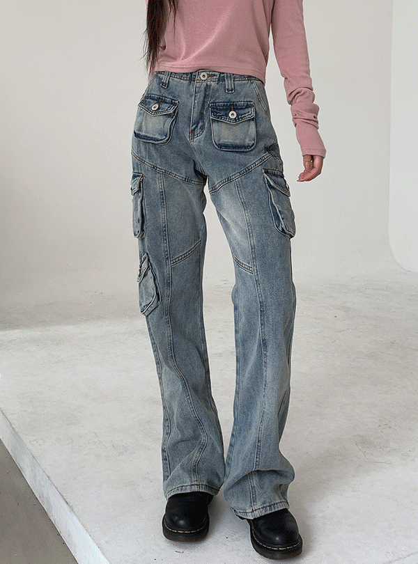Pocket cargo denim jeans