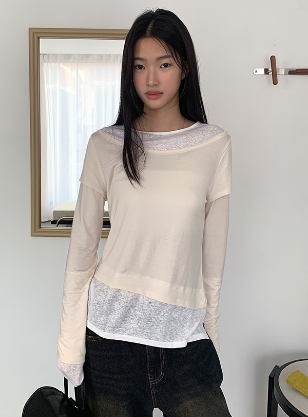 Soft off layered long sleeve (2color)