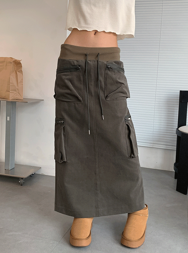 Peach cargo maxi skirt (2color)