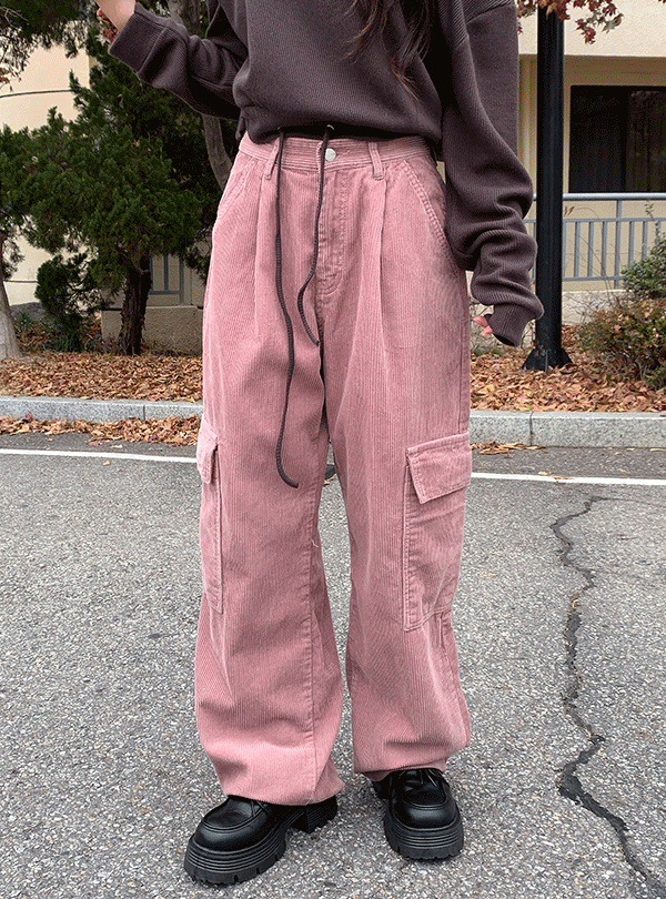 Color corduroy cargo pants (3color)