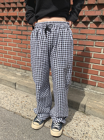 Gingham check wide pants (2color)