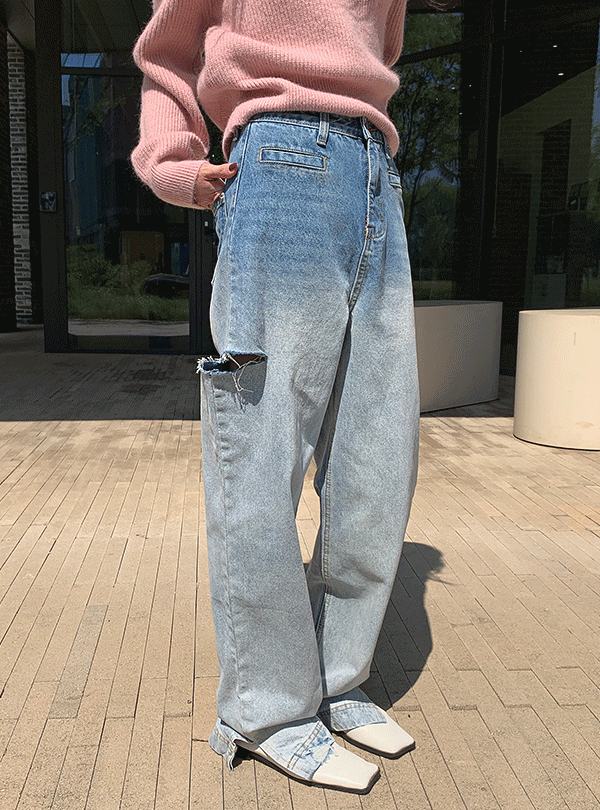 Two-tone washed straight jeans