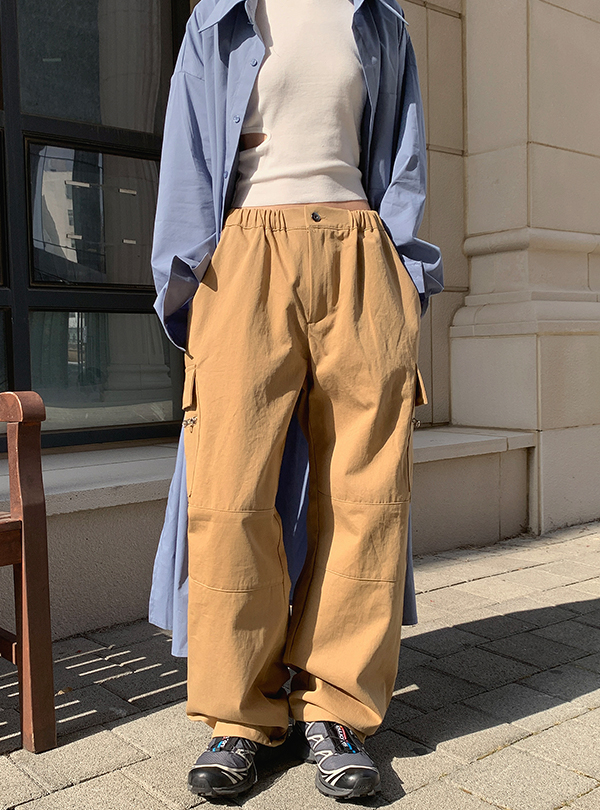 Zipper cargo wide trouser pants (2color)
