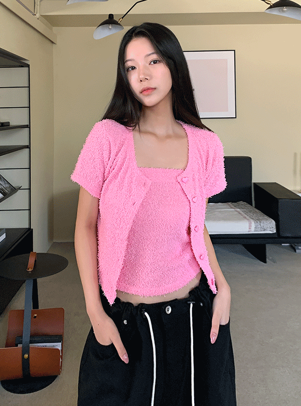 Heart towel cropped cardigan (4color)