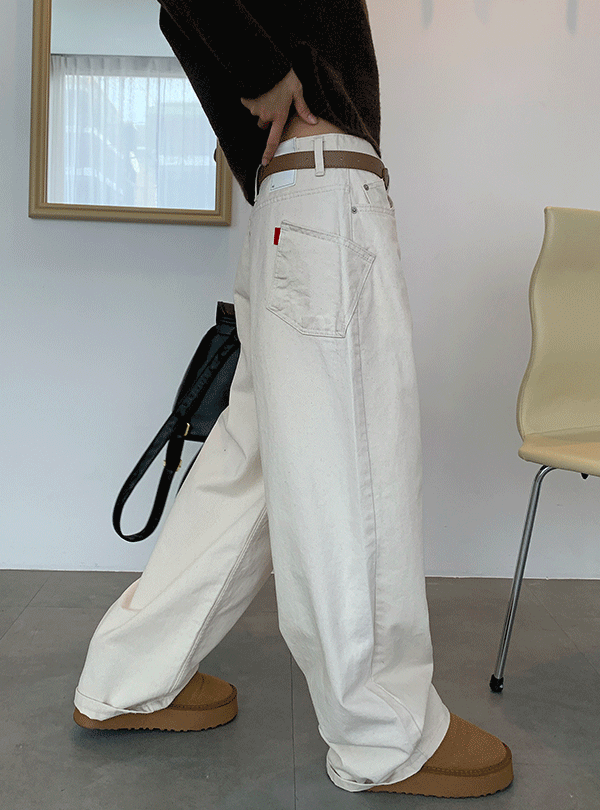 Turn pocket wide cotton pants (2color)