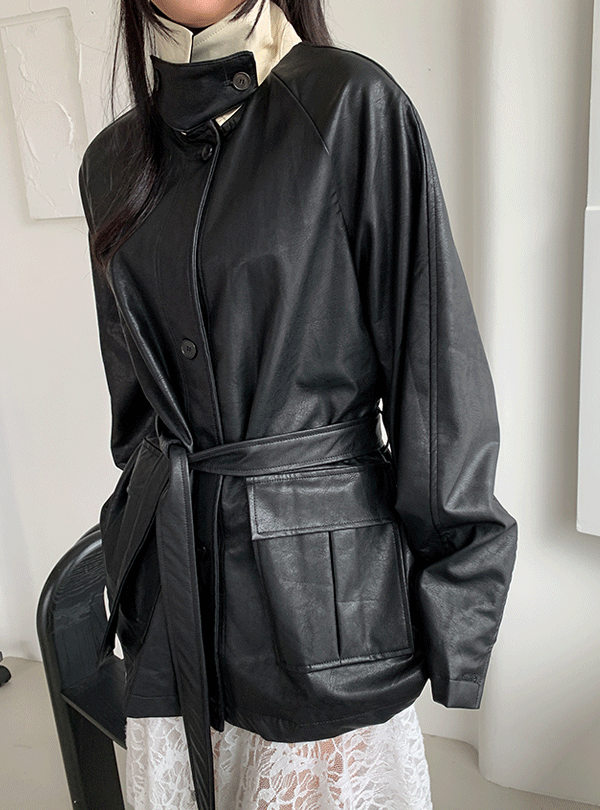 Garment combi half leather jacket (2color)