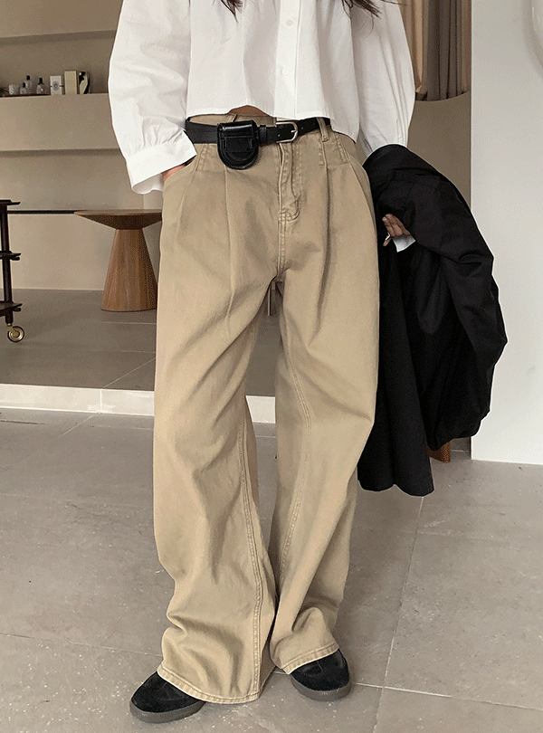 [BEST] Plain washed pintuck pants (2color)